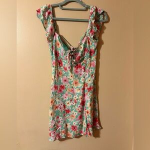Timing Floral Front Tie Mini Sundress